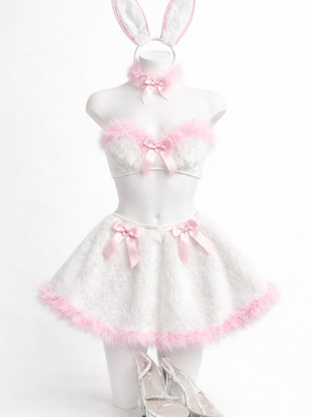 Pink & White Bunny Costume Set – Faux Fur – Size Small